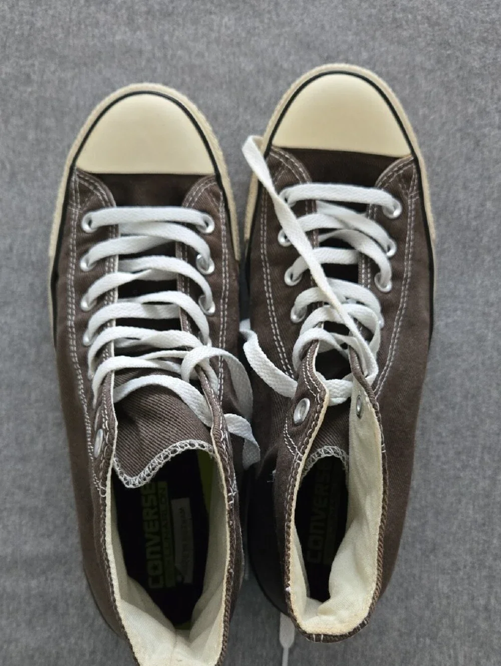 Men's High-Top Canvas Sneakers in Brown with White Laces